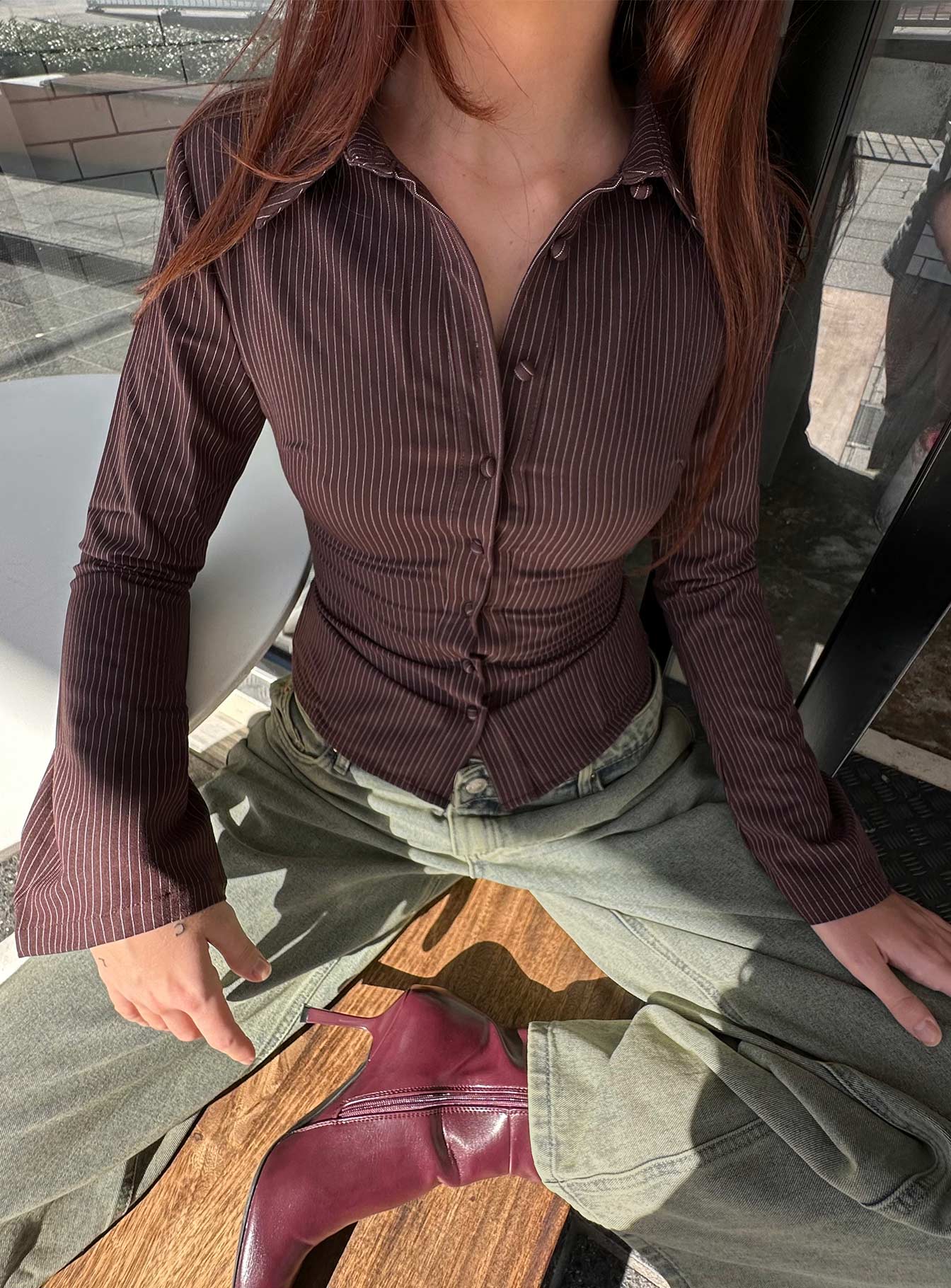 Anni Şeritli Gömlek Kahverengi