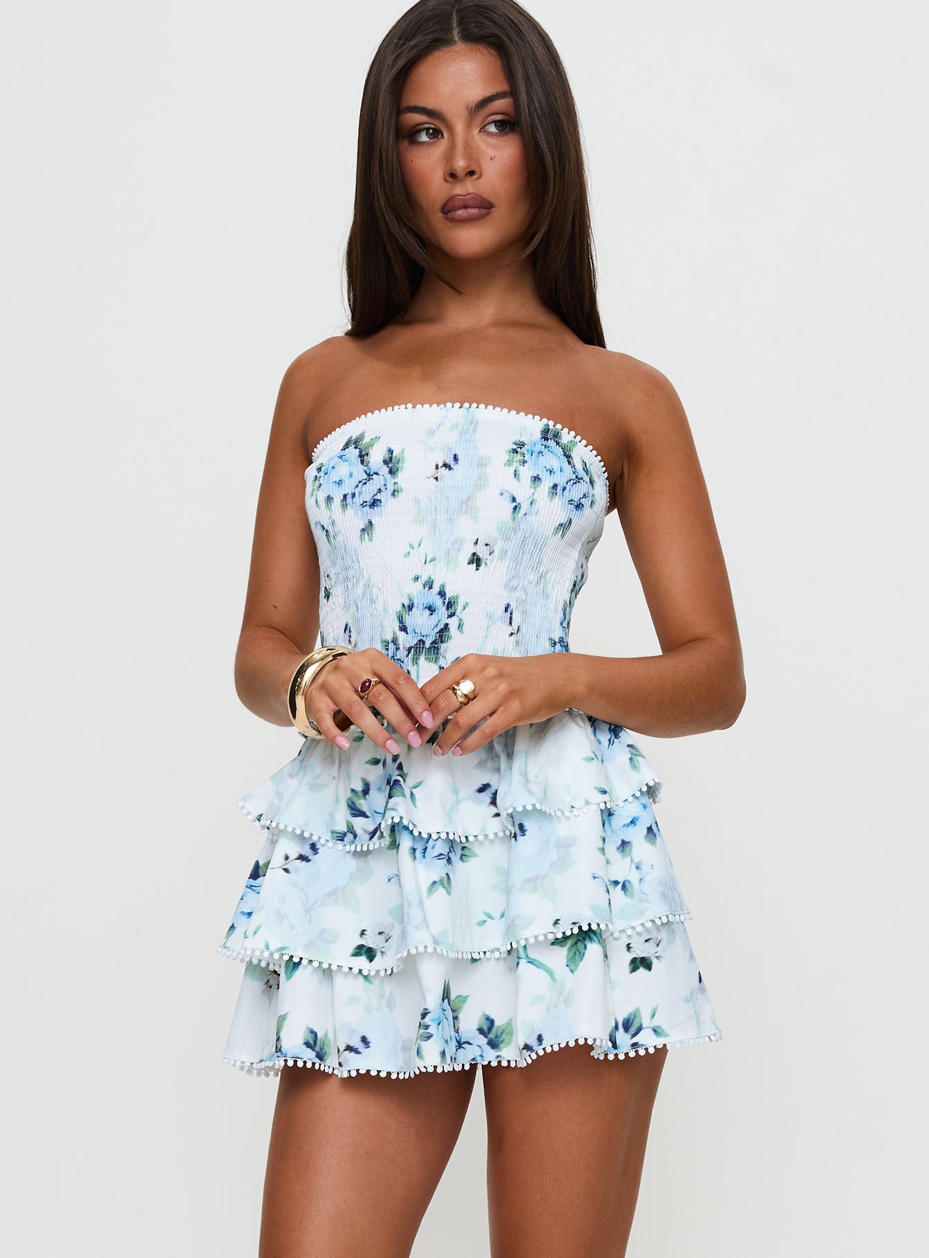 Sunkiss Frill Mini Elbise Beyaz / Mavi