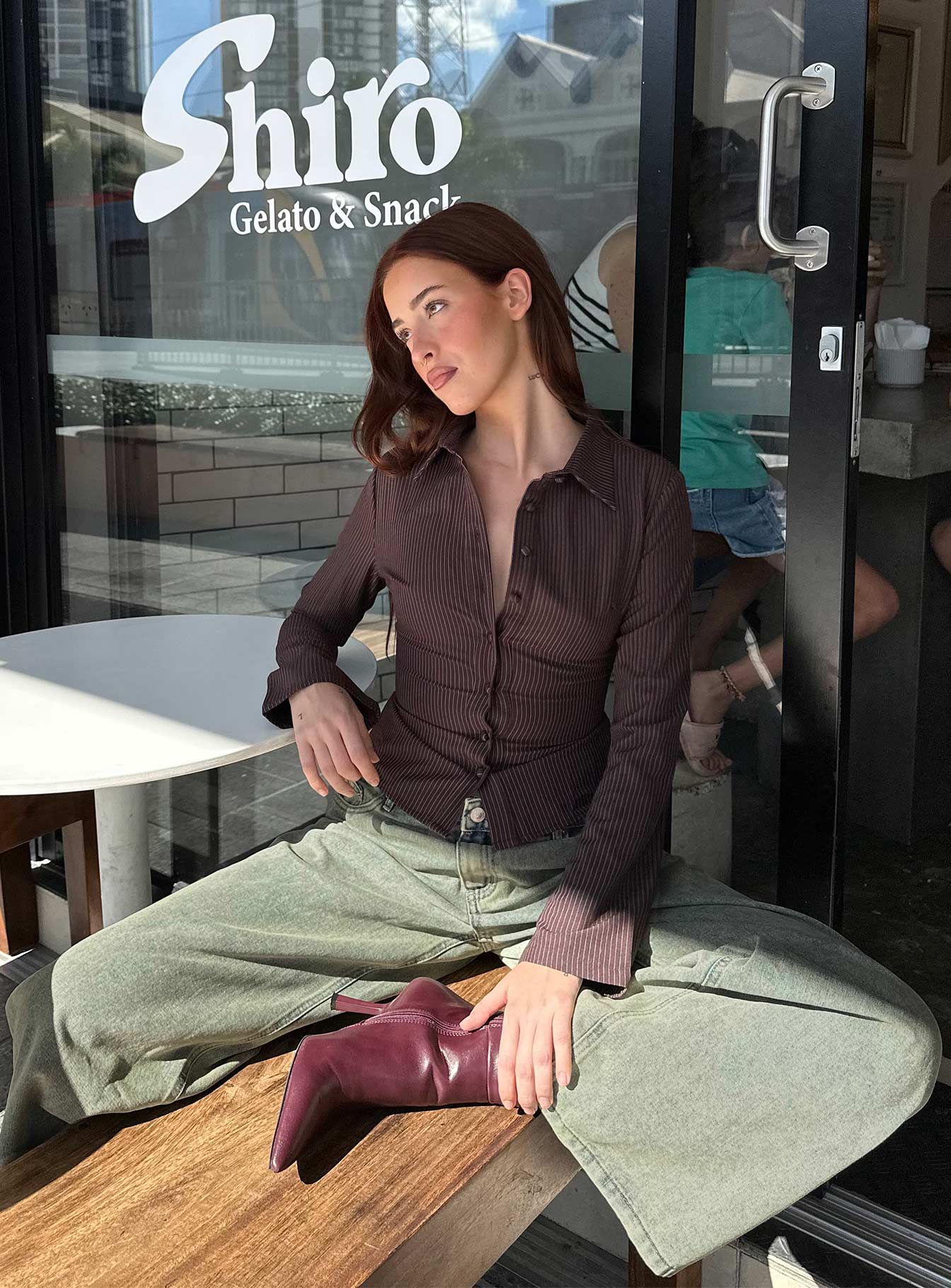 Anni Şeritli Gömlek Kahverengi