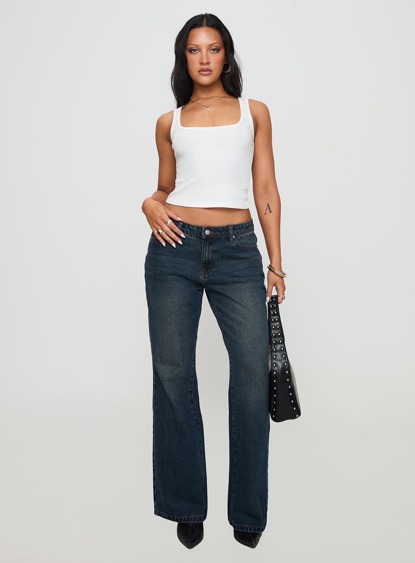 Temel Kare Yaka Rib Tank Top Beyaz