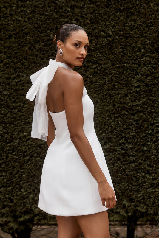 Maryam Tülle Fiyonk Mini Elbise - Beyaz