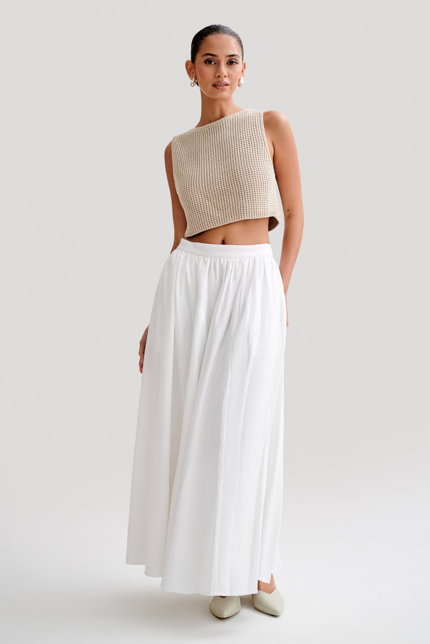 Clarence Linen A-Line Maxi Etek - Beyaz