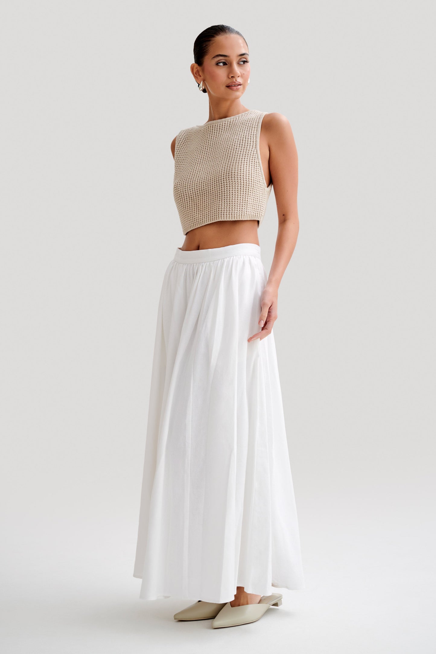 Clarence Linen A-Line Maxi Etek - Beyaz