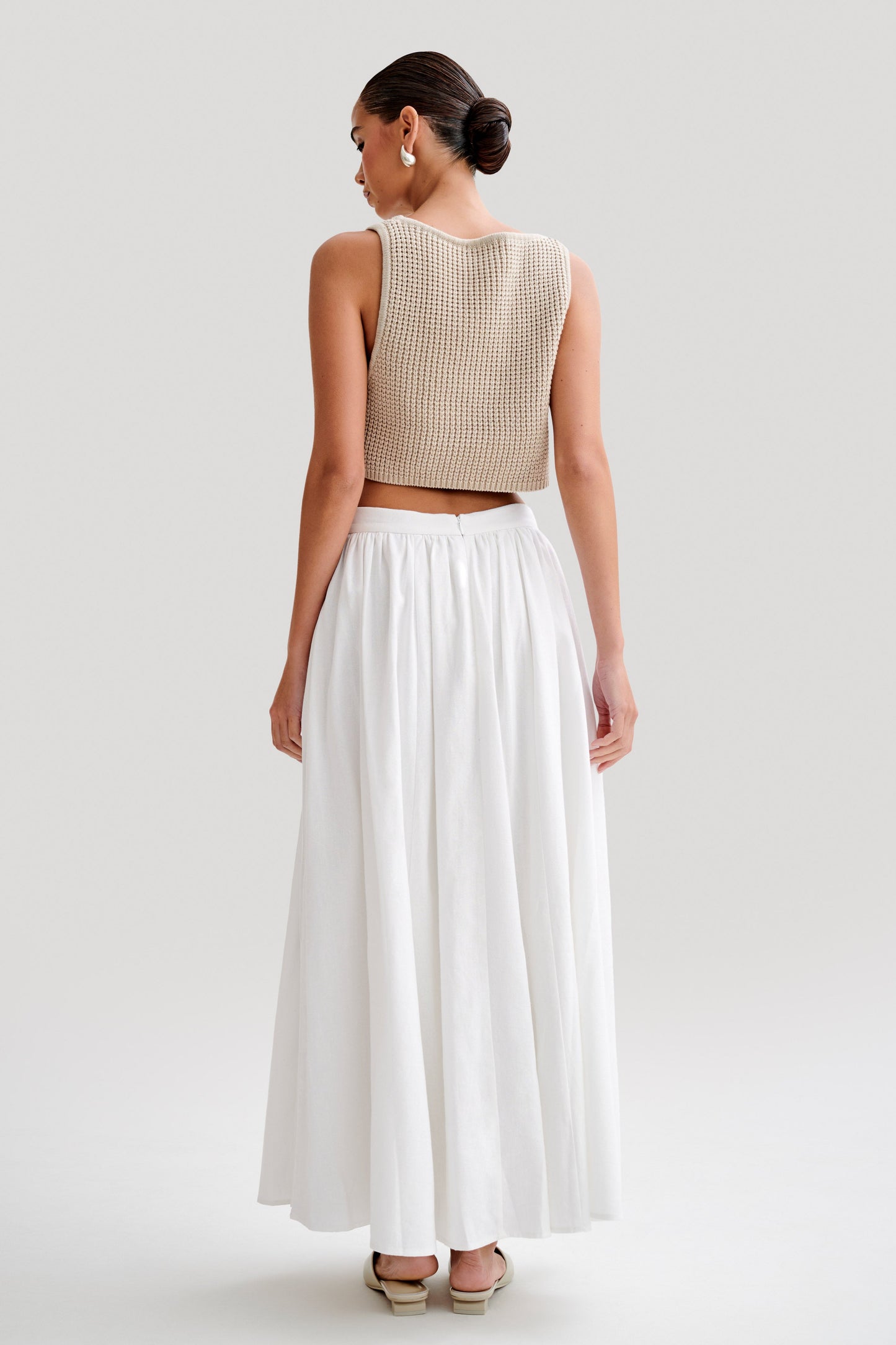 Clarence Linen A-Line Maxi Etek - Beyaz