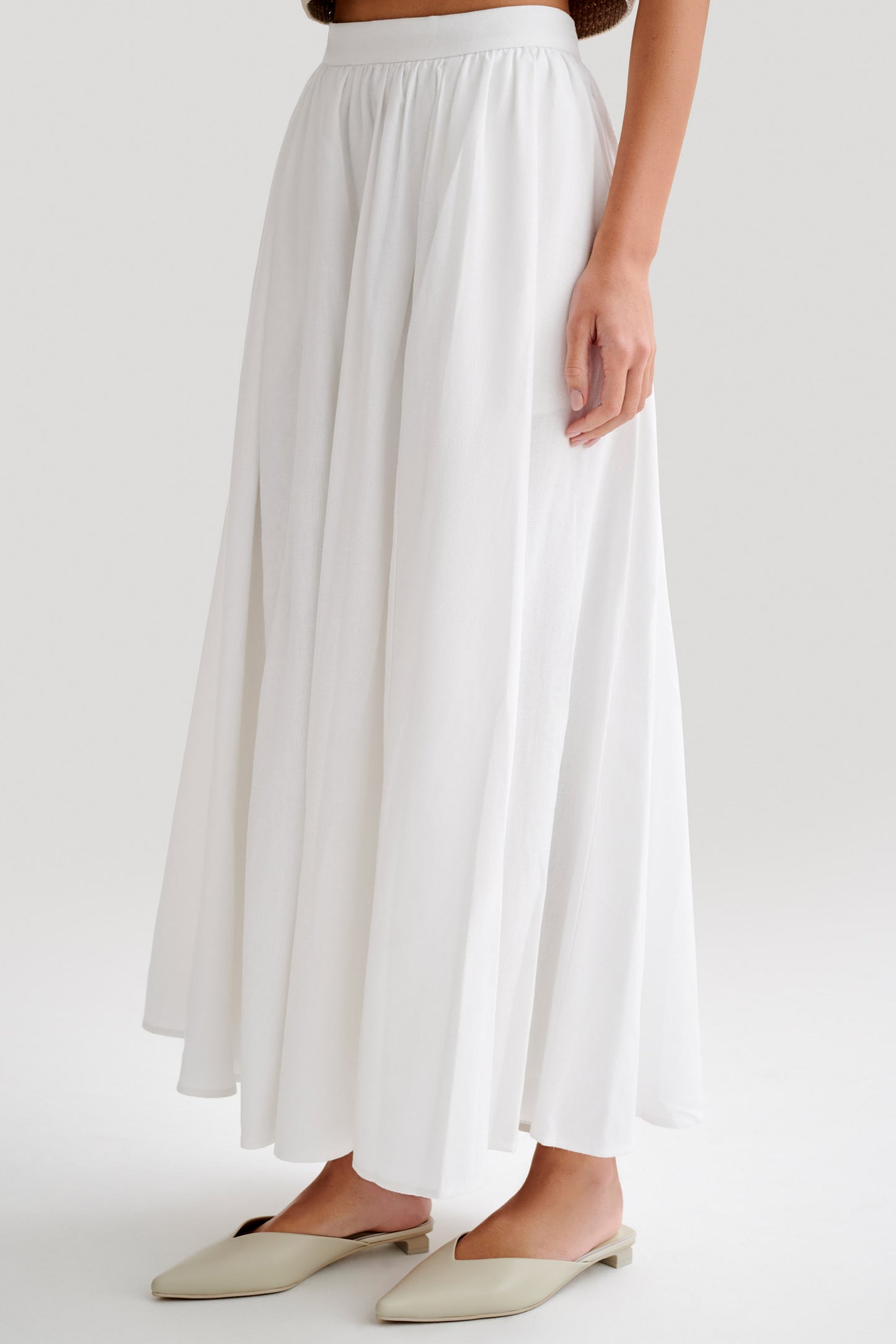 Clarence Linen A-Line Maxi Etek - Beyaz