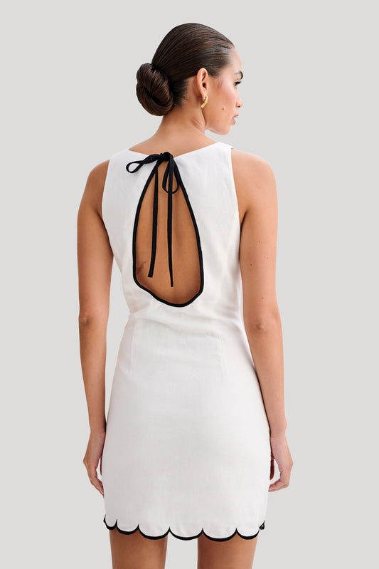 Sofiane Dantel Kenar Keten Mini Elbise - Ivory