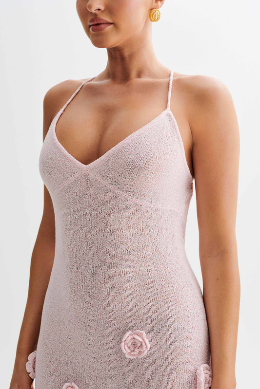 Suki Örgü Maxi Elbise Çiçekli - Pembe