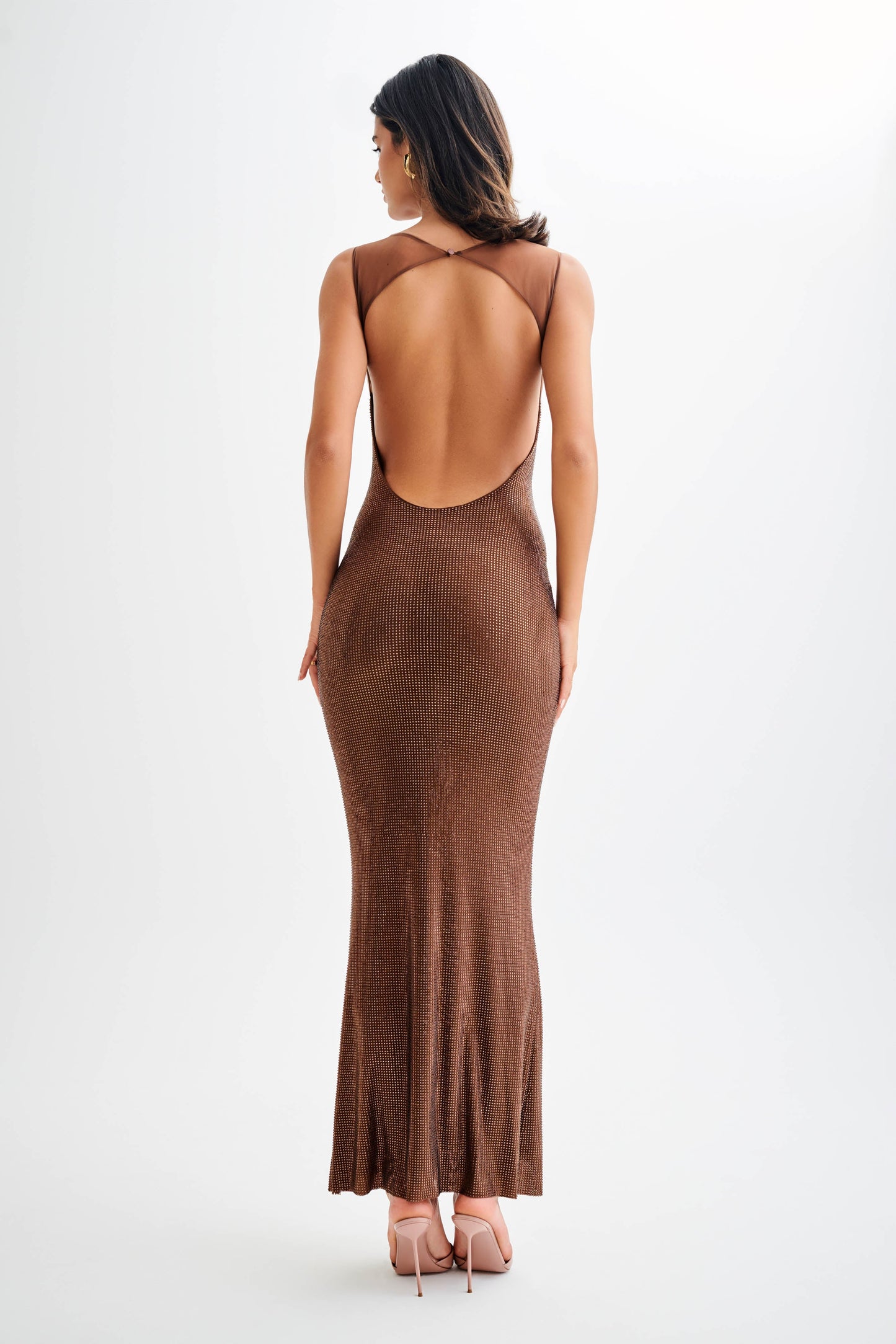 Jasmyn Hot Fix Maxi Elbise - Çikolata