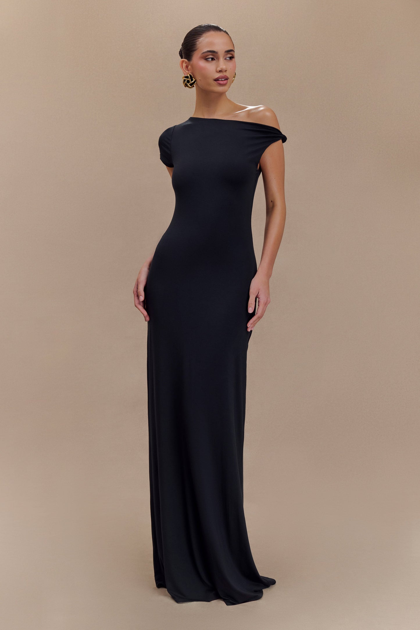Tamsin Kısa Kollu Modal Maxi Elbise - Siyah