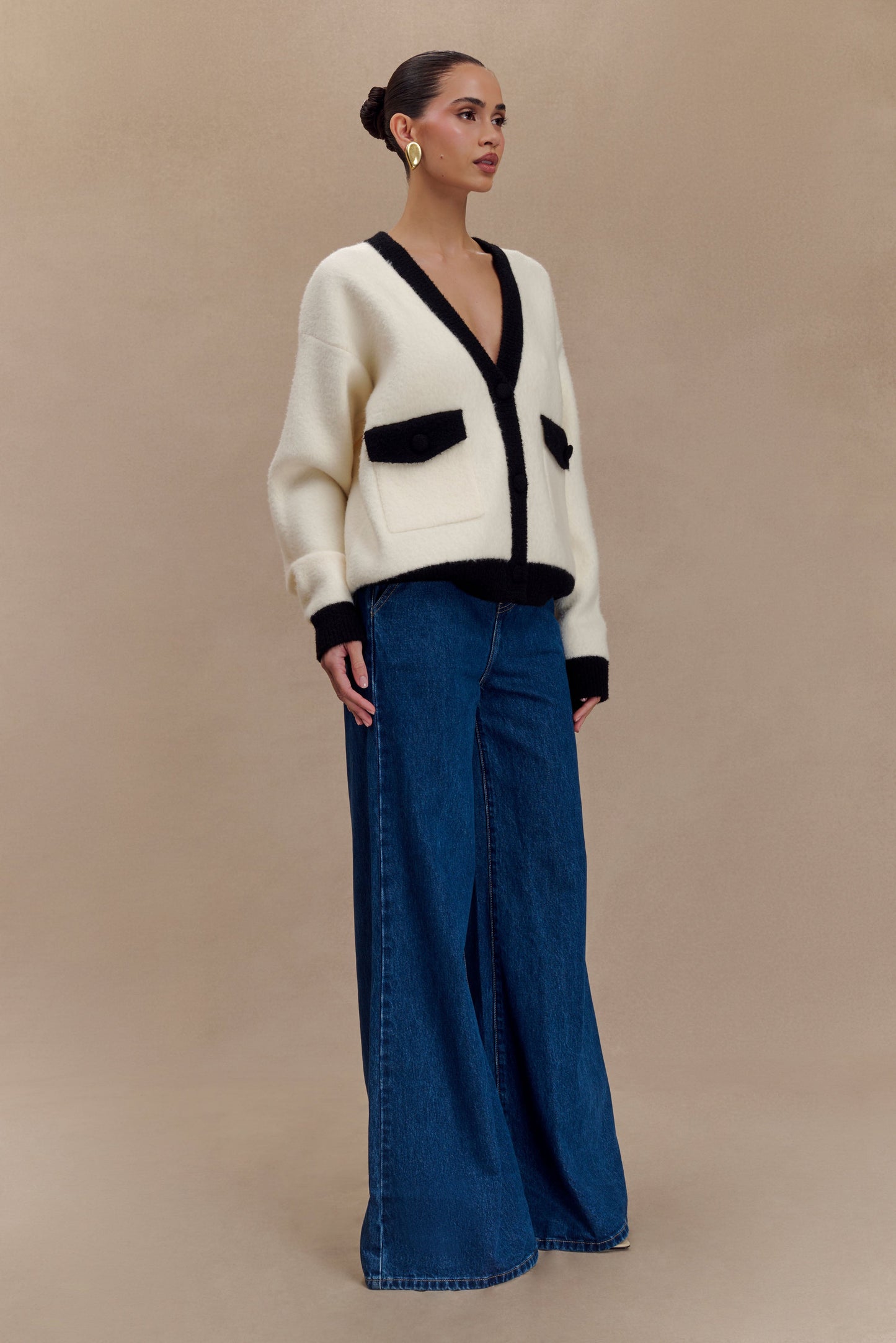 Jen Geniş Paça Fırfır Denim Pantolon - Koyu Mavi