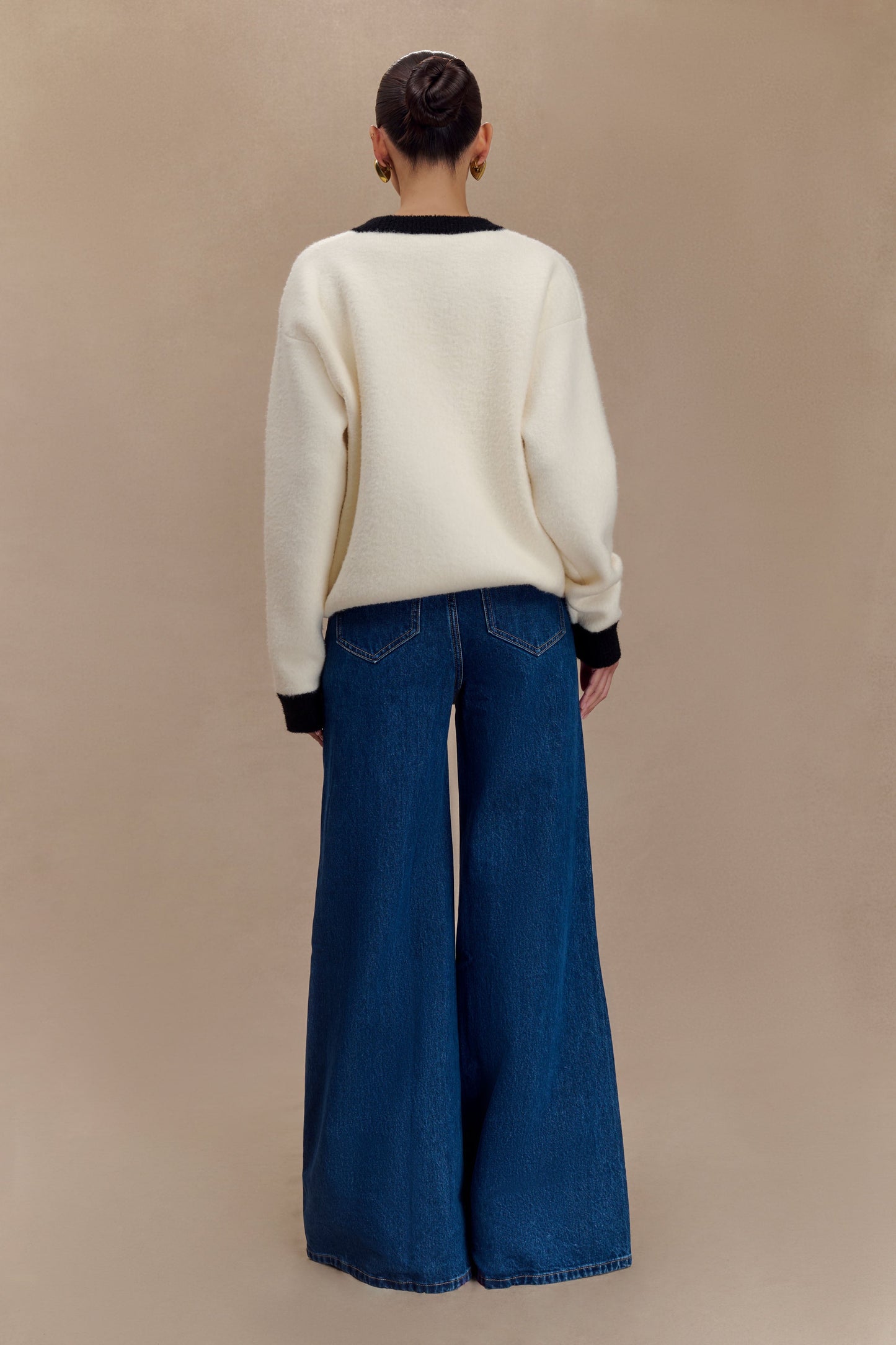 Jen Geniş Paça Fırfır Denim Pantolon - Koyu Mavi