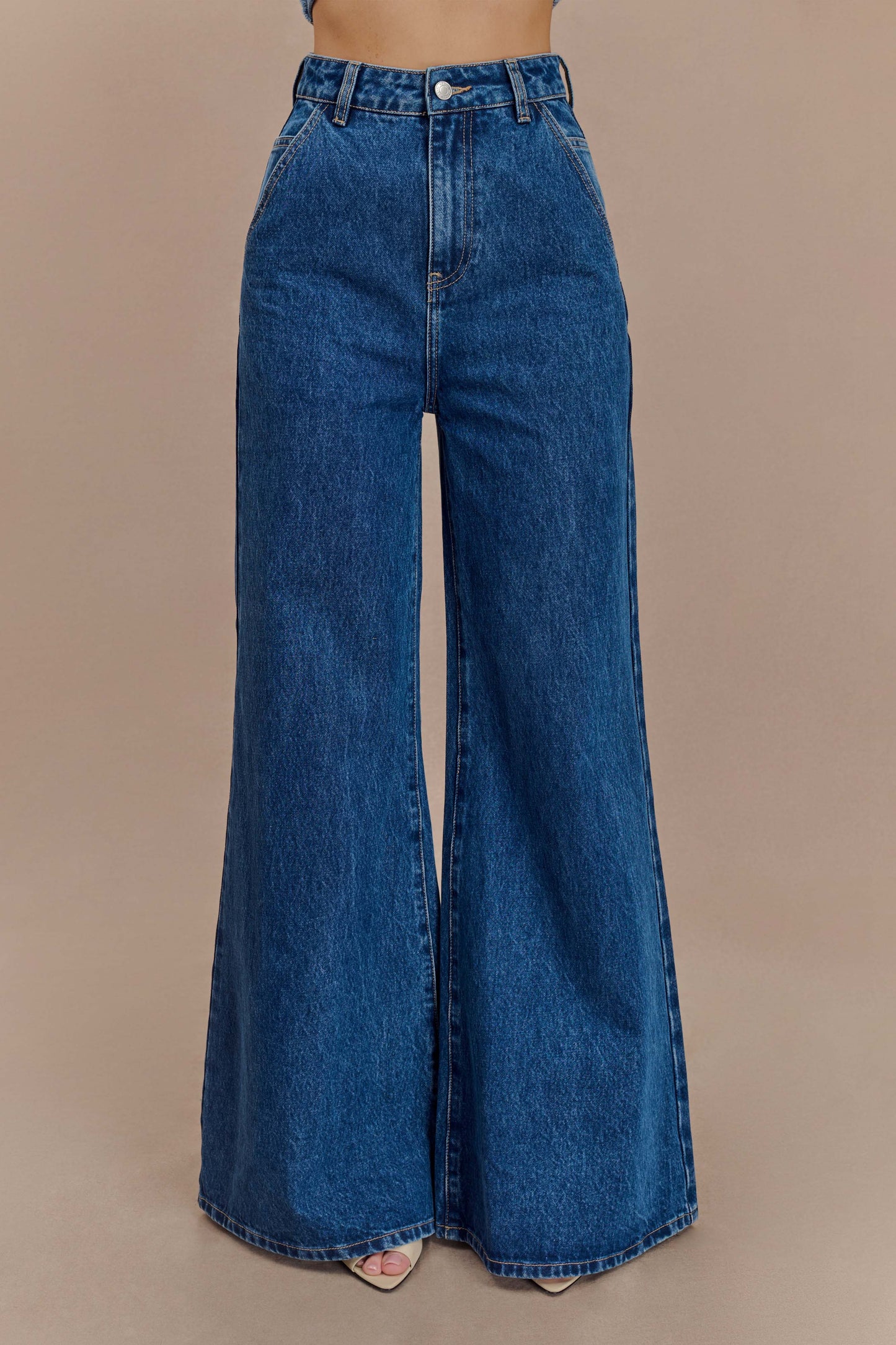 Jen Geniş Paça Fırfır Denim Pantolon - Koyu Mavi