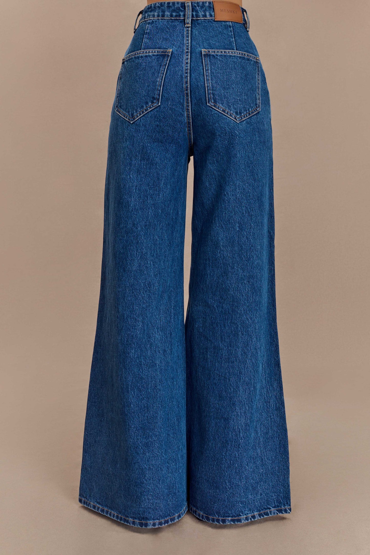 Jen Geniş Paça Fırfır Denim Pantolon - Koyu Mavi