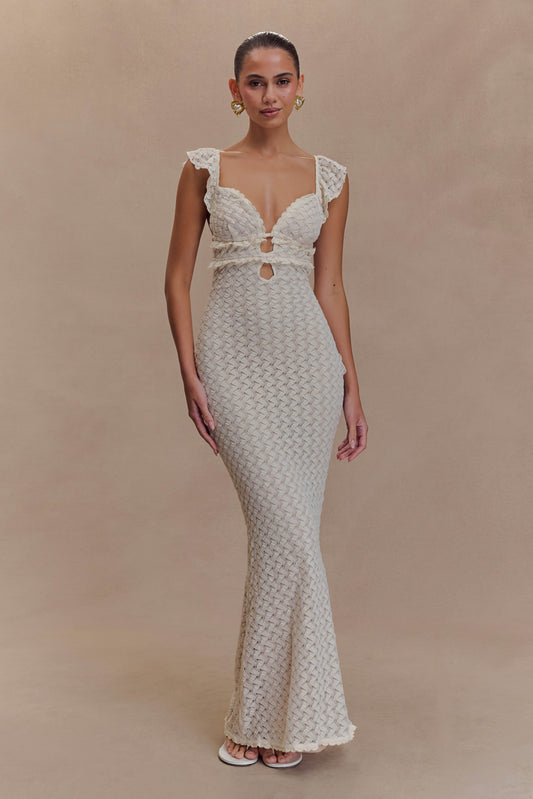 Ezra Dantel Maxi Elbise - Ivory