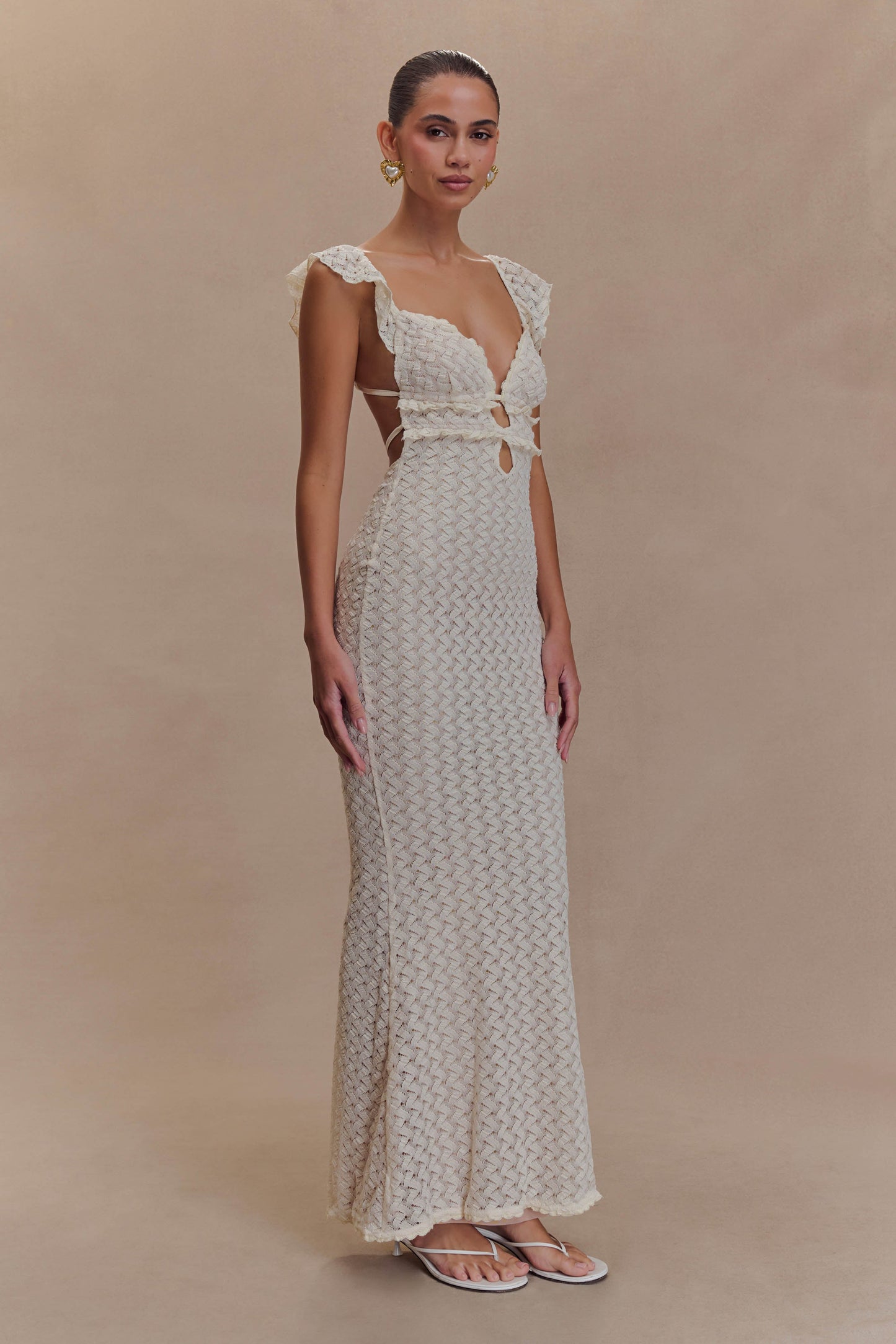 Ezra Dantel Maxi Elbise - Ivory