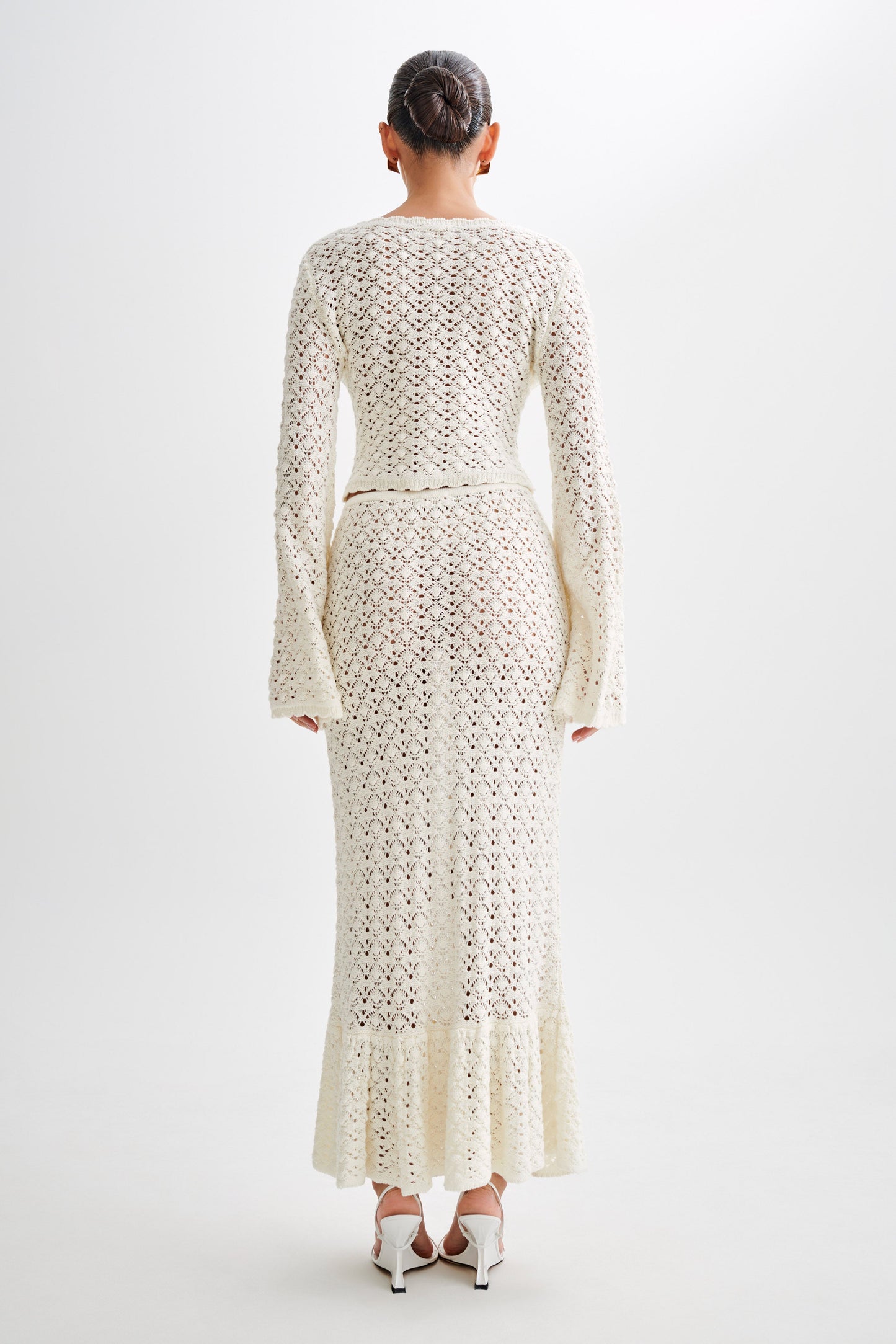 Anais Frill Knit Midi Etek - Ivory