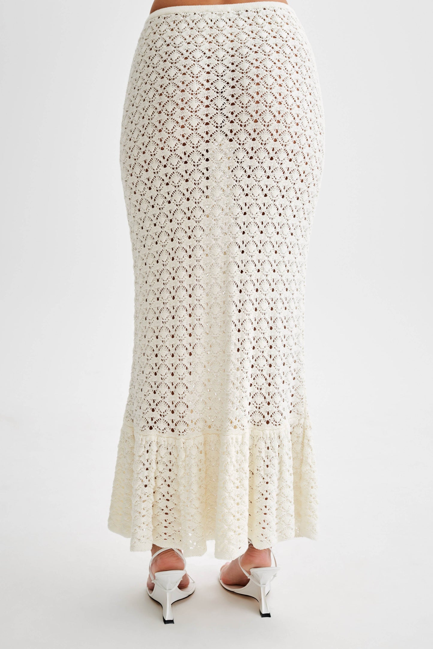Anais Frill Knit Midi Etek - Ivory
