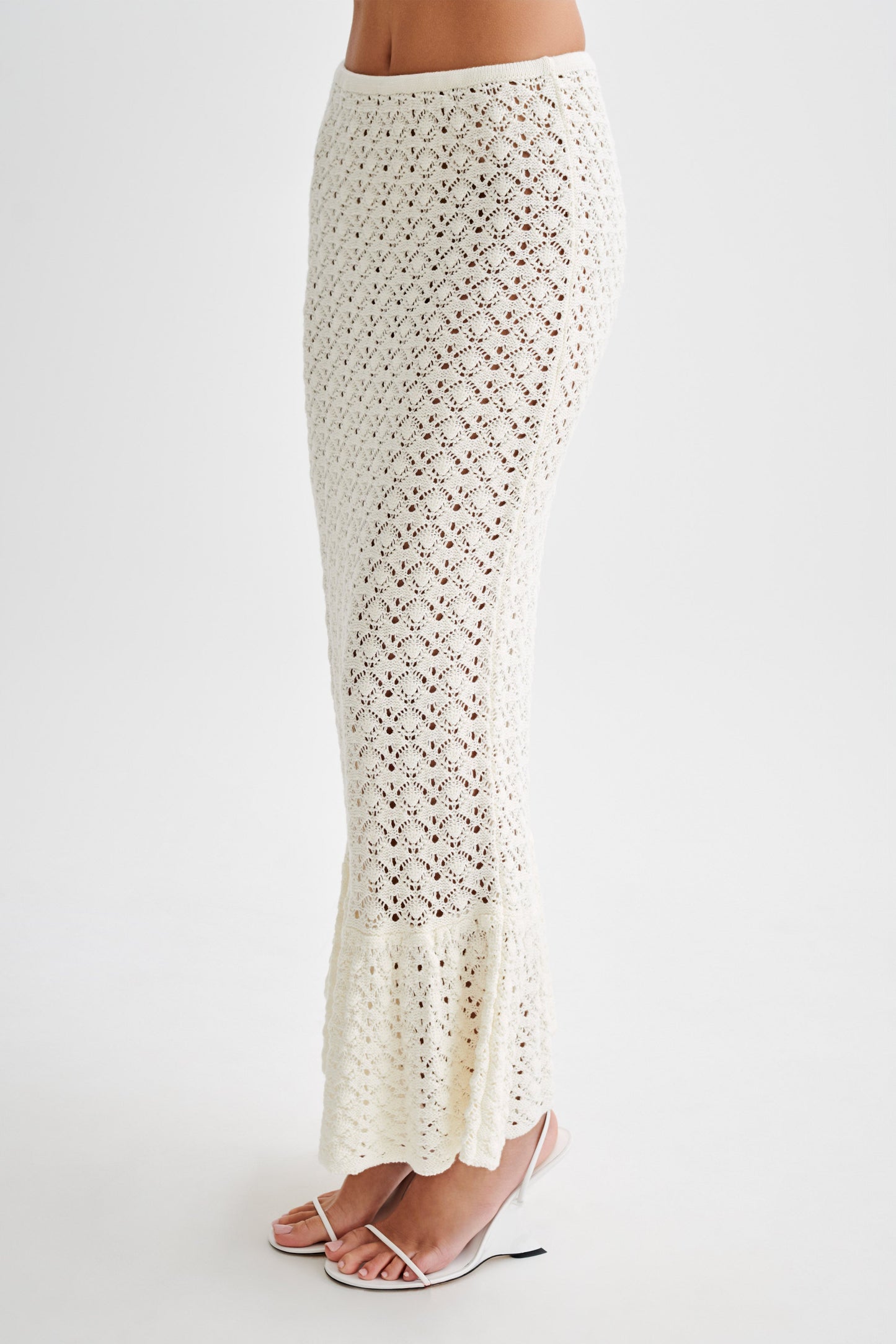 Anais Frill Knit Midi Etek - Ivory