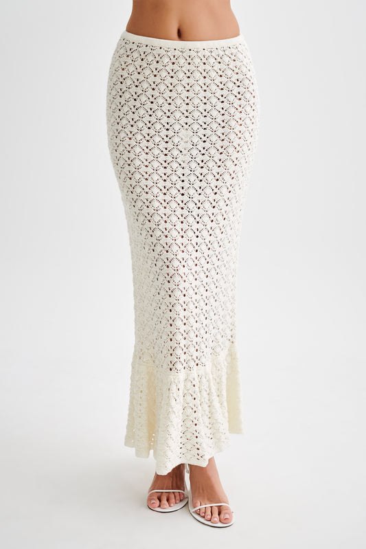 Anais Frill Knit Midi Etek - Ivory