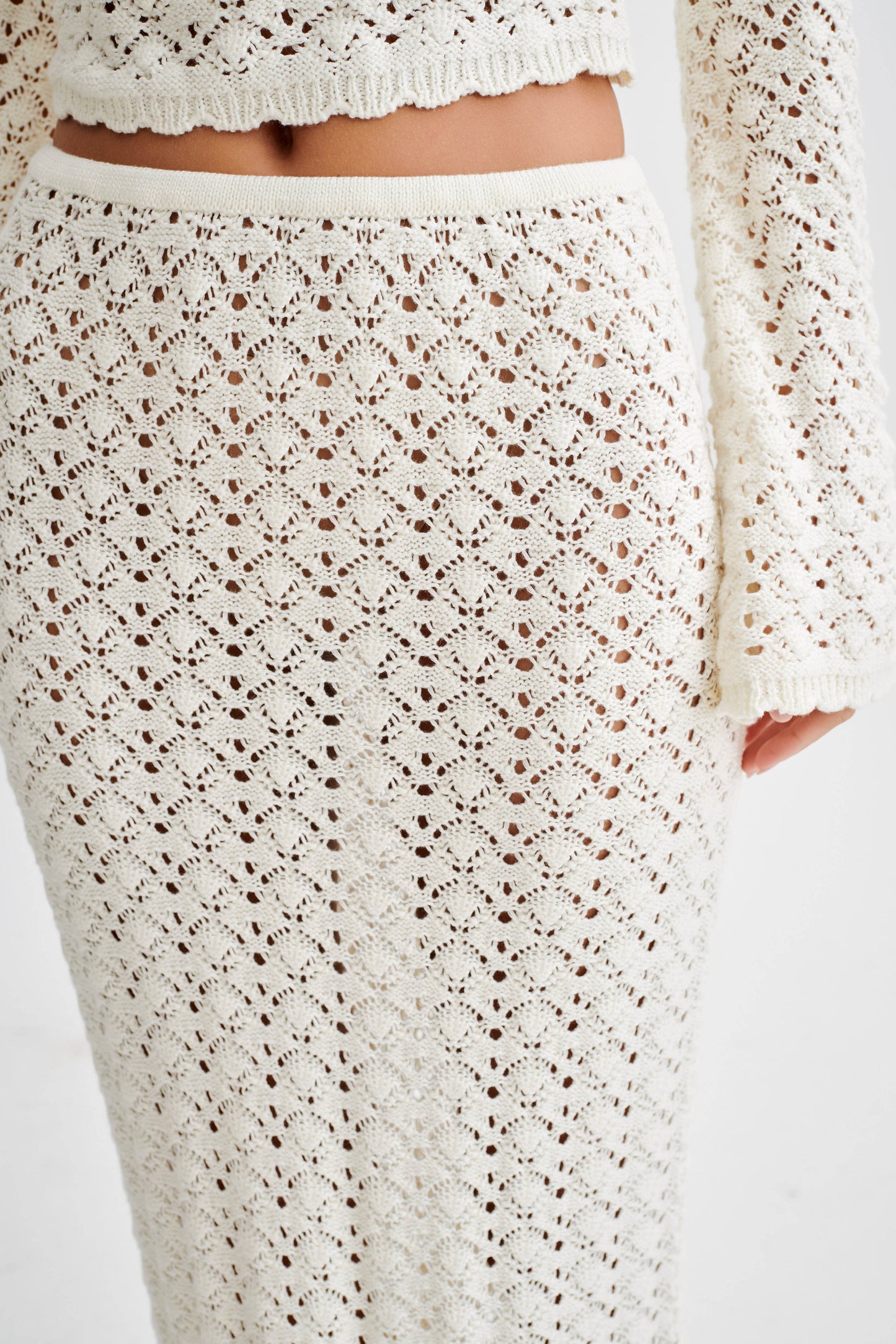 Anais Frill Knit Midi Etek - Ivory