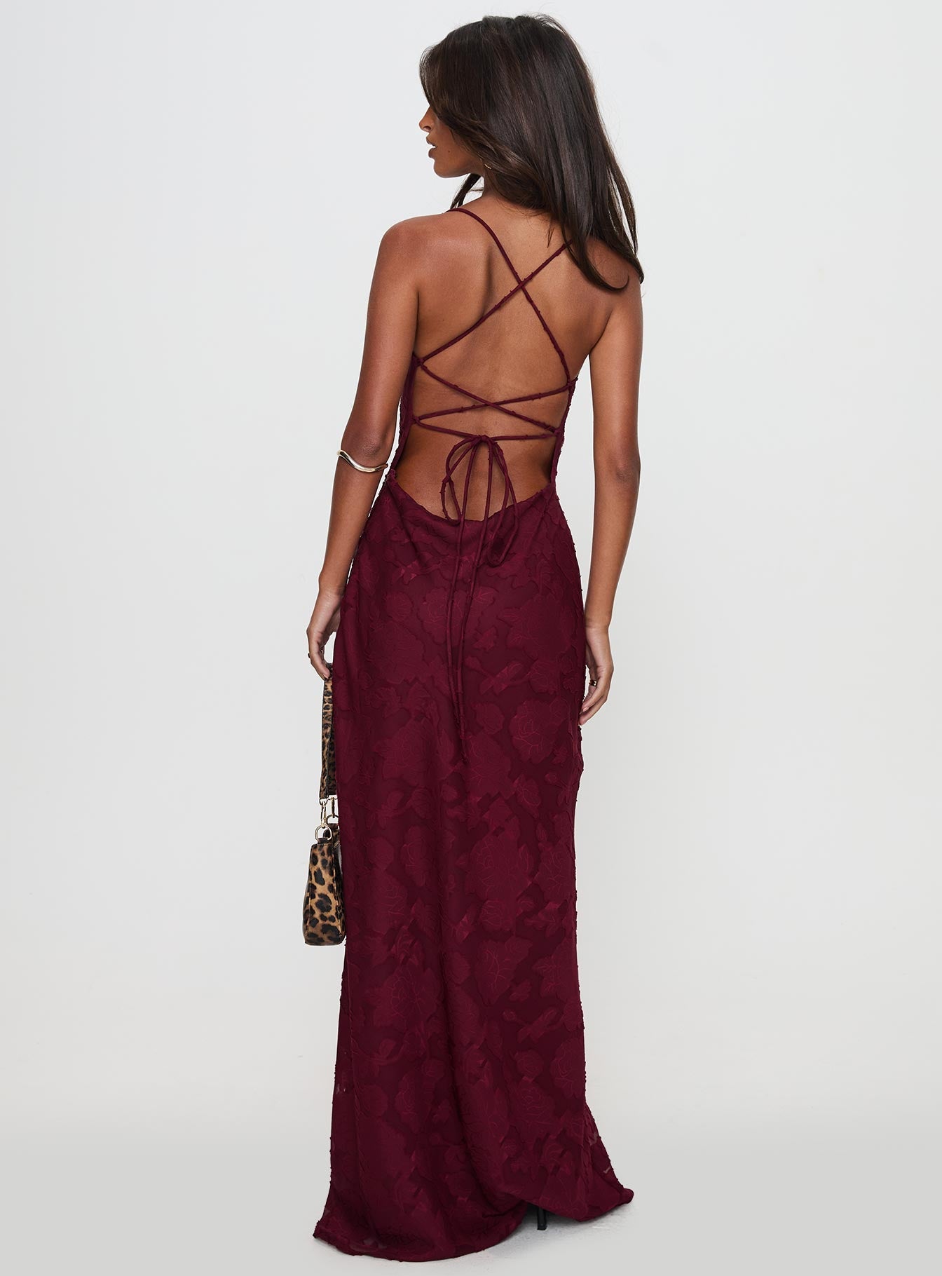 Celena Maxi Elbise Bordo Yakma