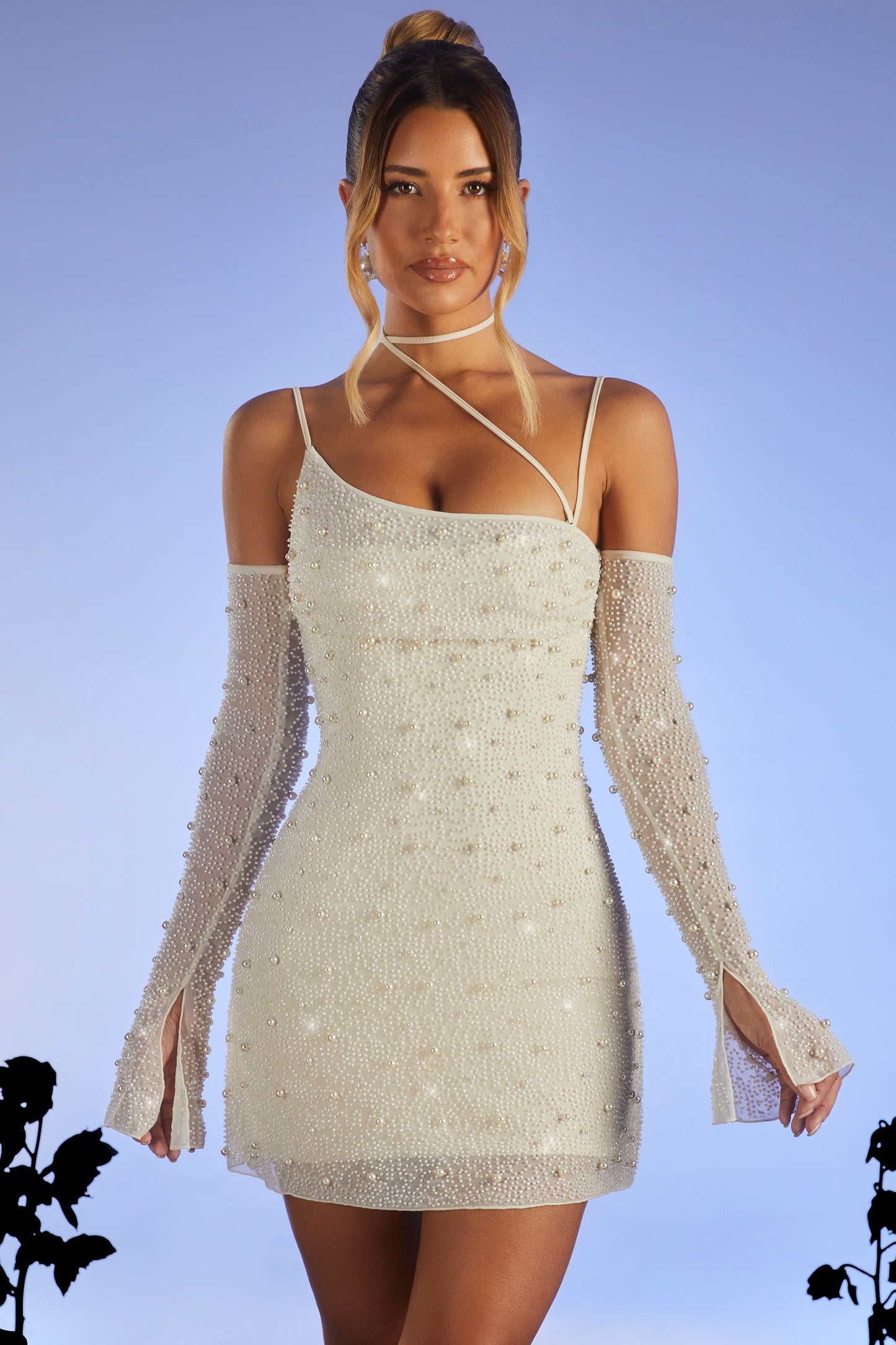 Süslenmiş Asimetrik Korse Mini Elbise - Ivory
