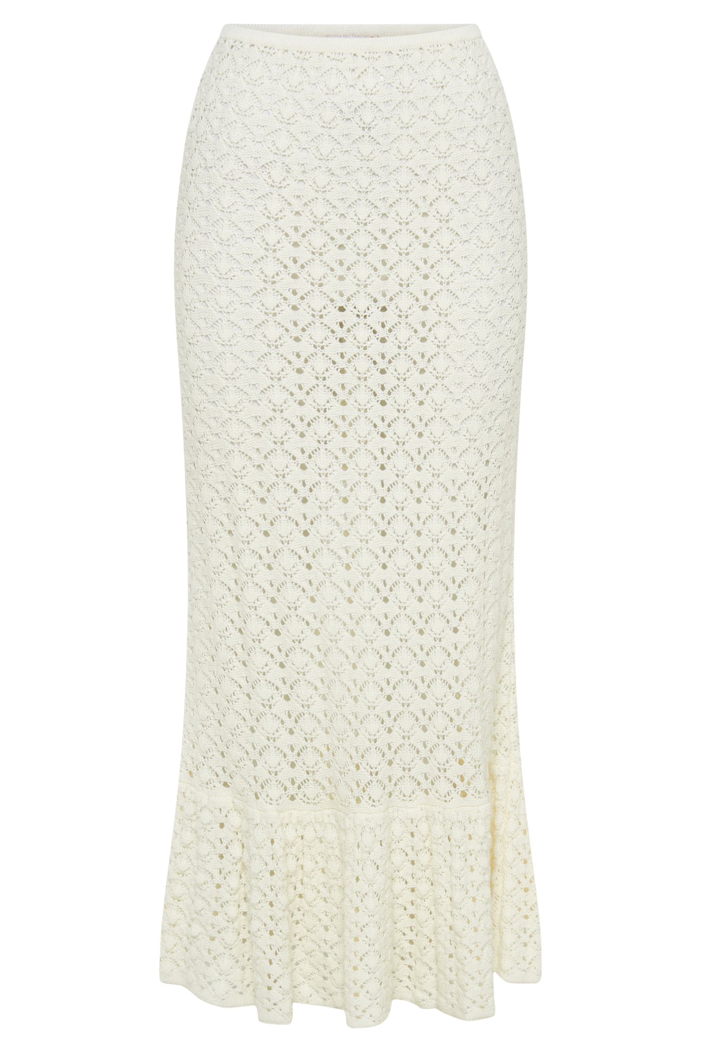 Anais Frill Knit Midi Etek - Ivory