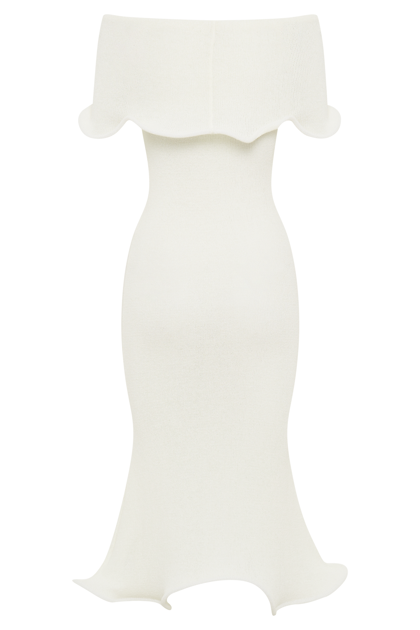 Molly Omuzdan Düşük Triko Midi Elbise - Ivory