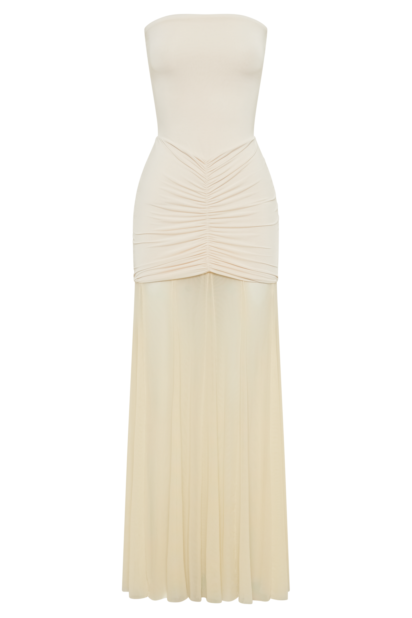 Caspian Slinky Ve File Off Shoulder Maxi Elbise - Ivory