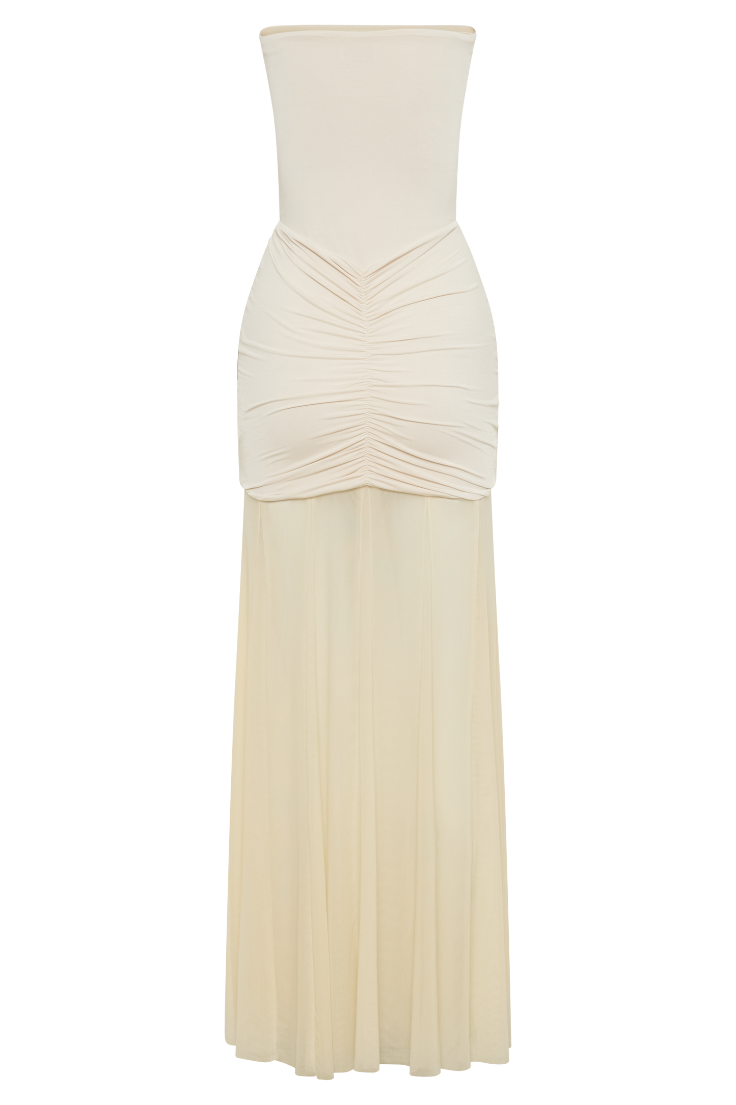 Caspian Slinky Ve File Off Shoulder Maxi Elbise - Ivory