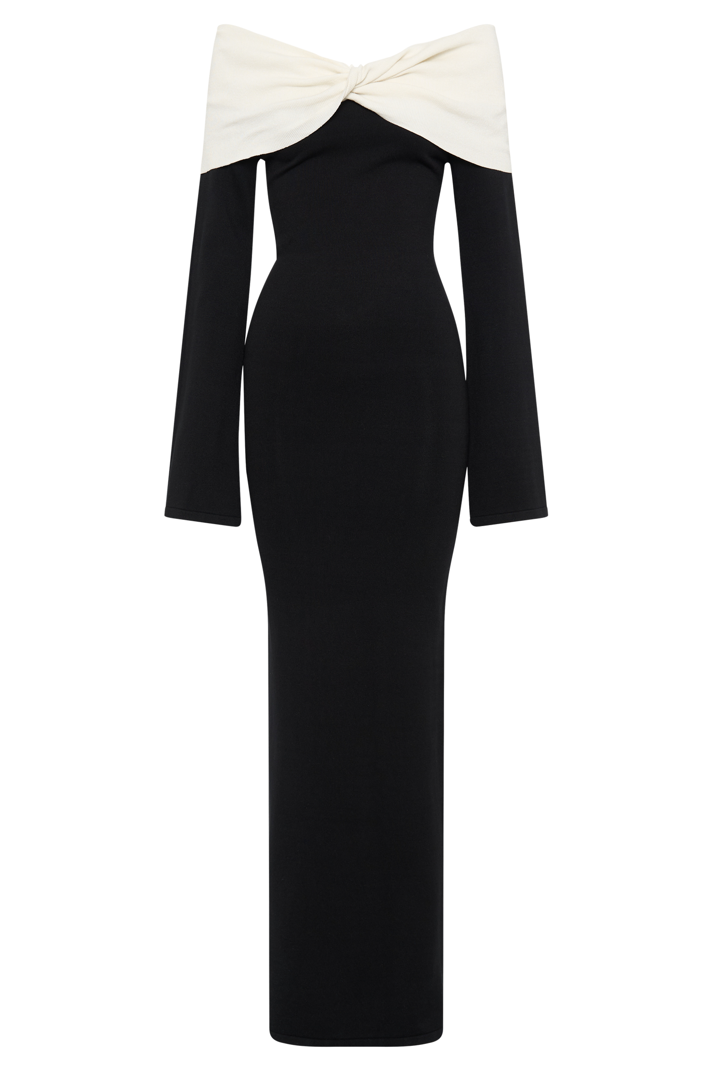 Yoko Kontrast Triko Maxi Elbise - Siyah/Beyaz