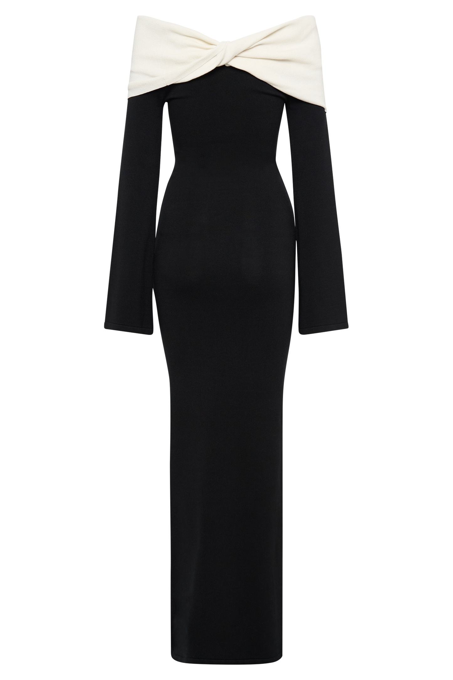 Yoko Kontrast Triko Maxi Elbise - Siyah/Beyaz