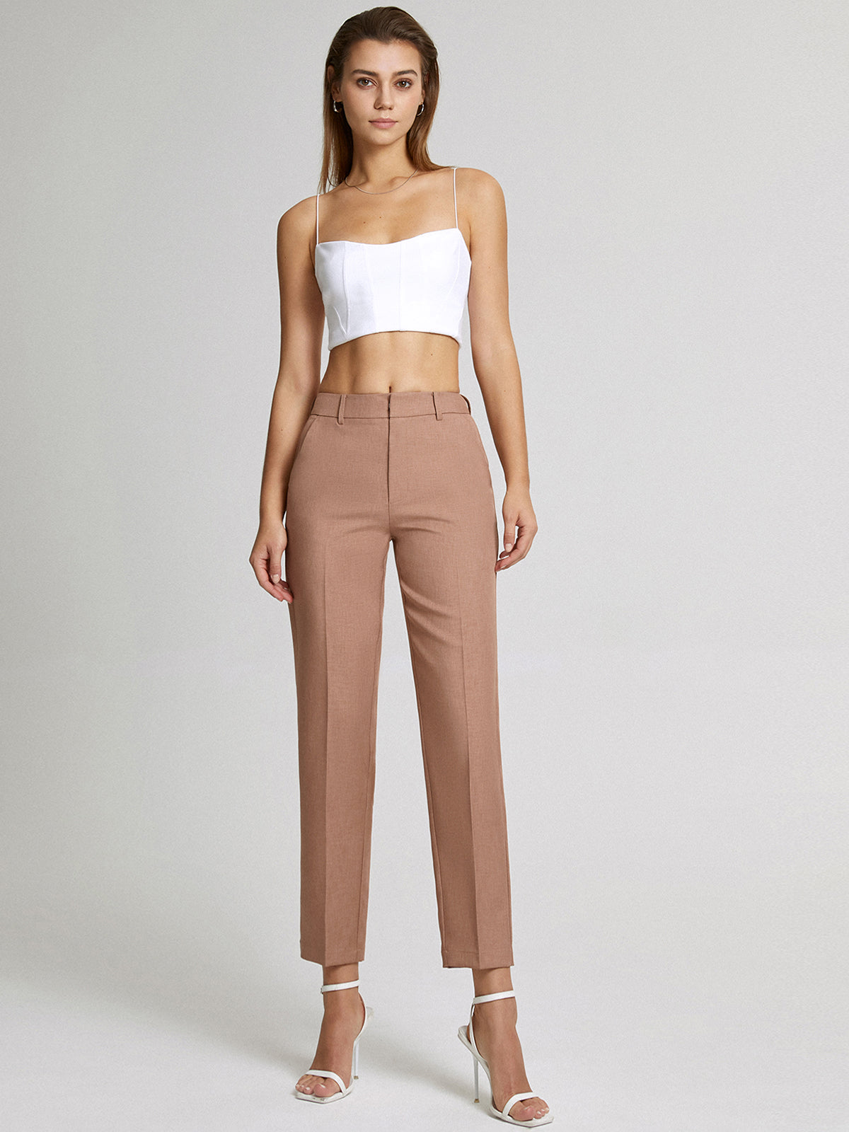 High Waist Short Skinny Straight Leg Pants