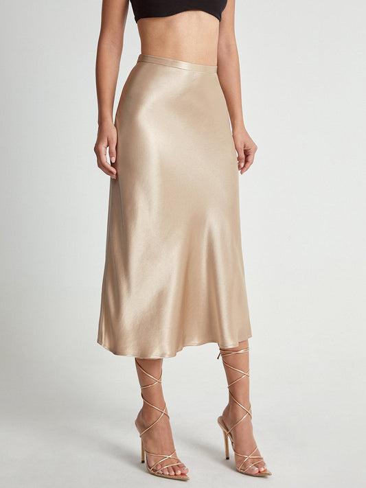 High Waisted Satin Flowing Midi Skirt