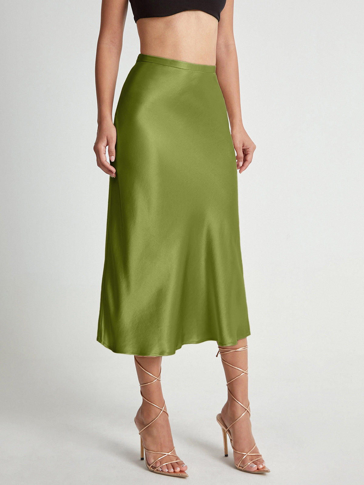 High Waisted Satin Flowing Midi Skirt