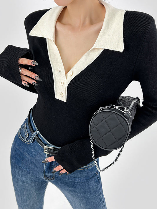 Kontrastlı Trim Butonlu Ribanalı Gömlek