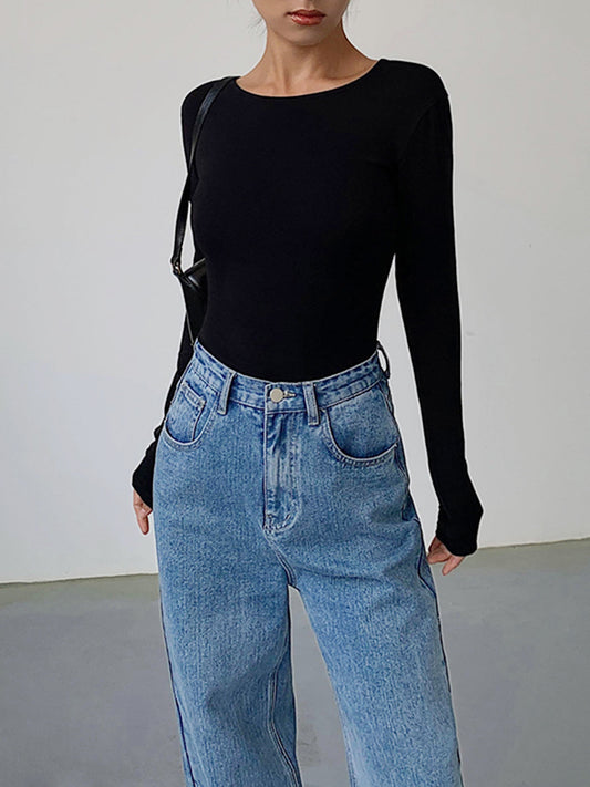 V-Şekil Açık Sırt Uzun Kollu Gömlek