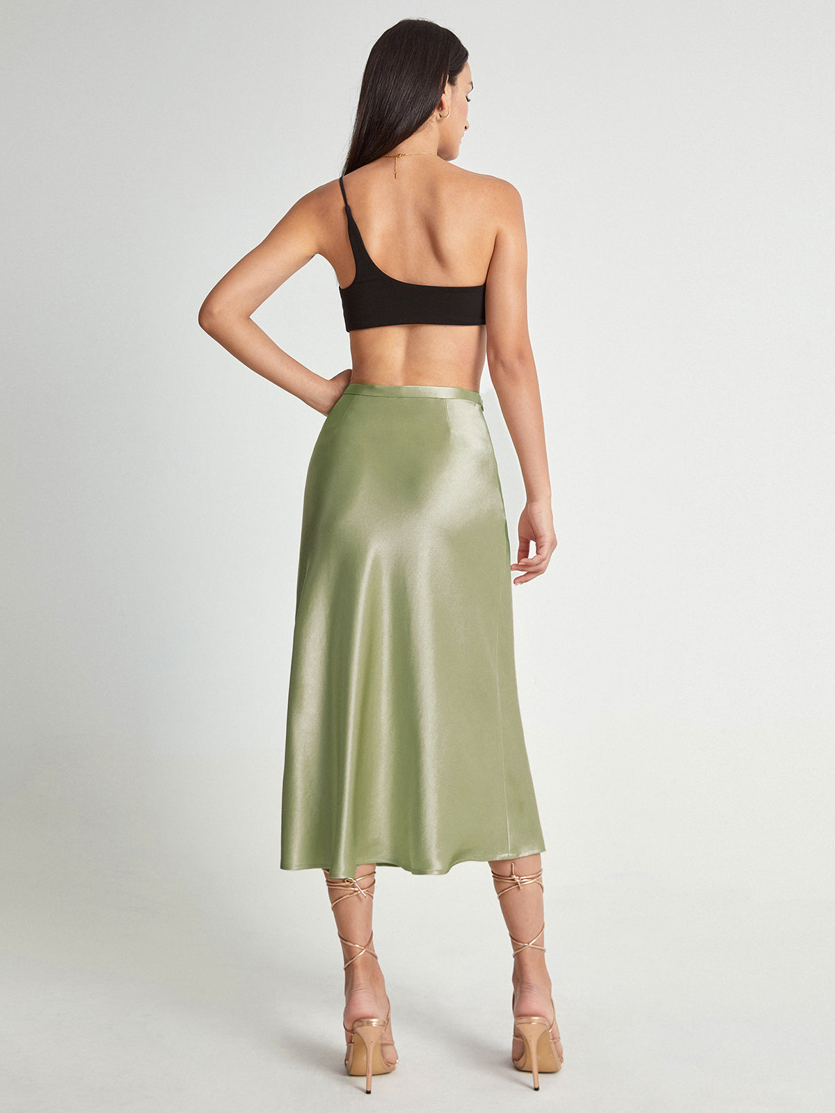High Waisted Satin Flowing Midi Skirt