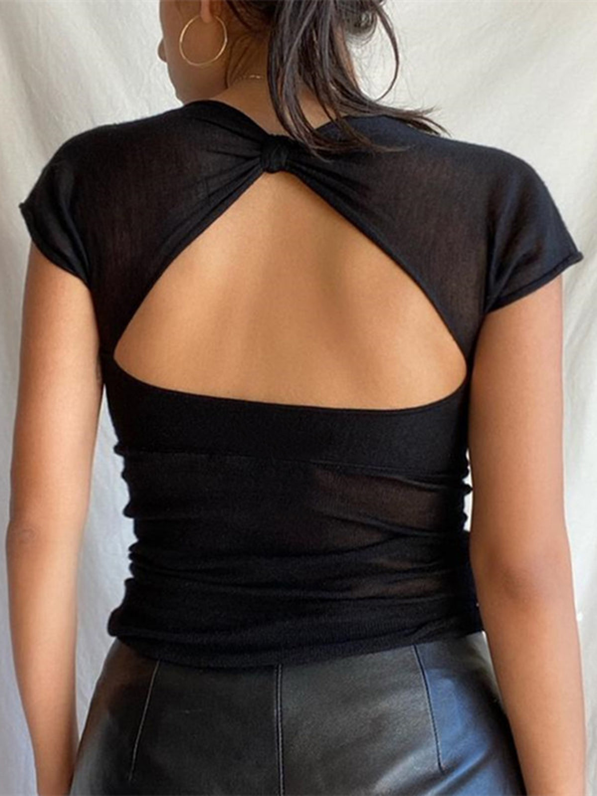 Yarı saydam Ağ mesh Açık Sırt T-shirt