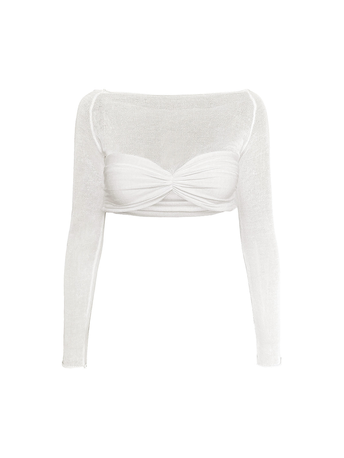 Yarım Şeffaf Off-Shoulder Ağ Mesh Kısa Tişört