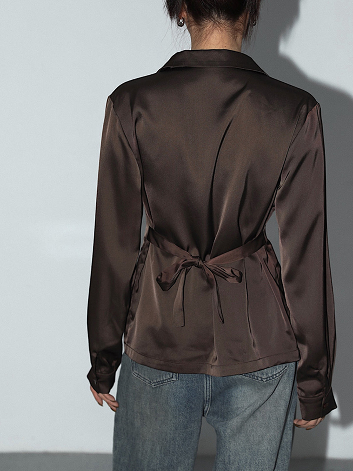 Eğlence Oversized Saten Bağcıklı Gömlek
