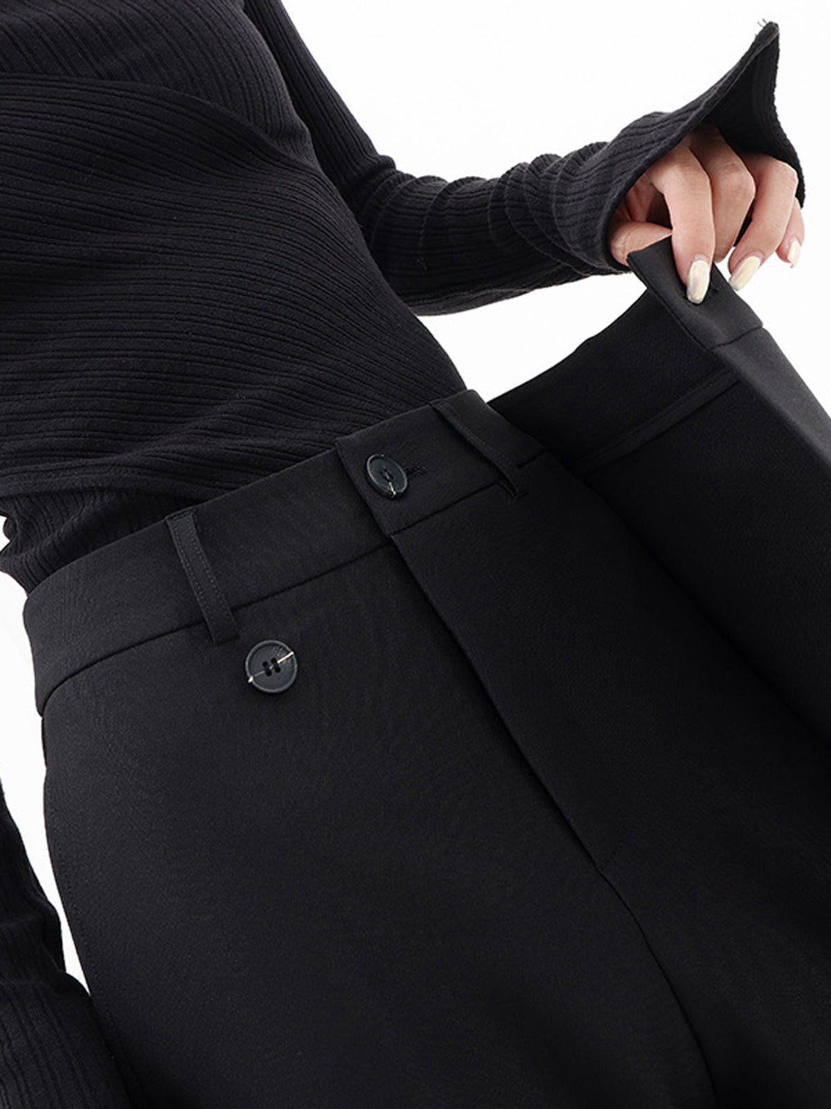 Asimetrik Katmanlı Düğme Geniş Paça Pantolon