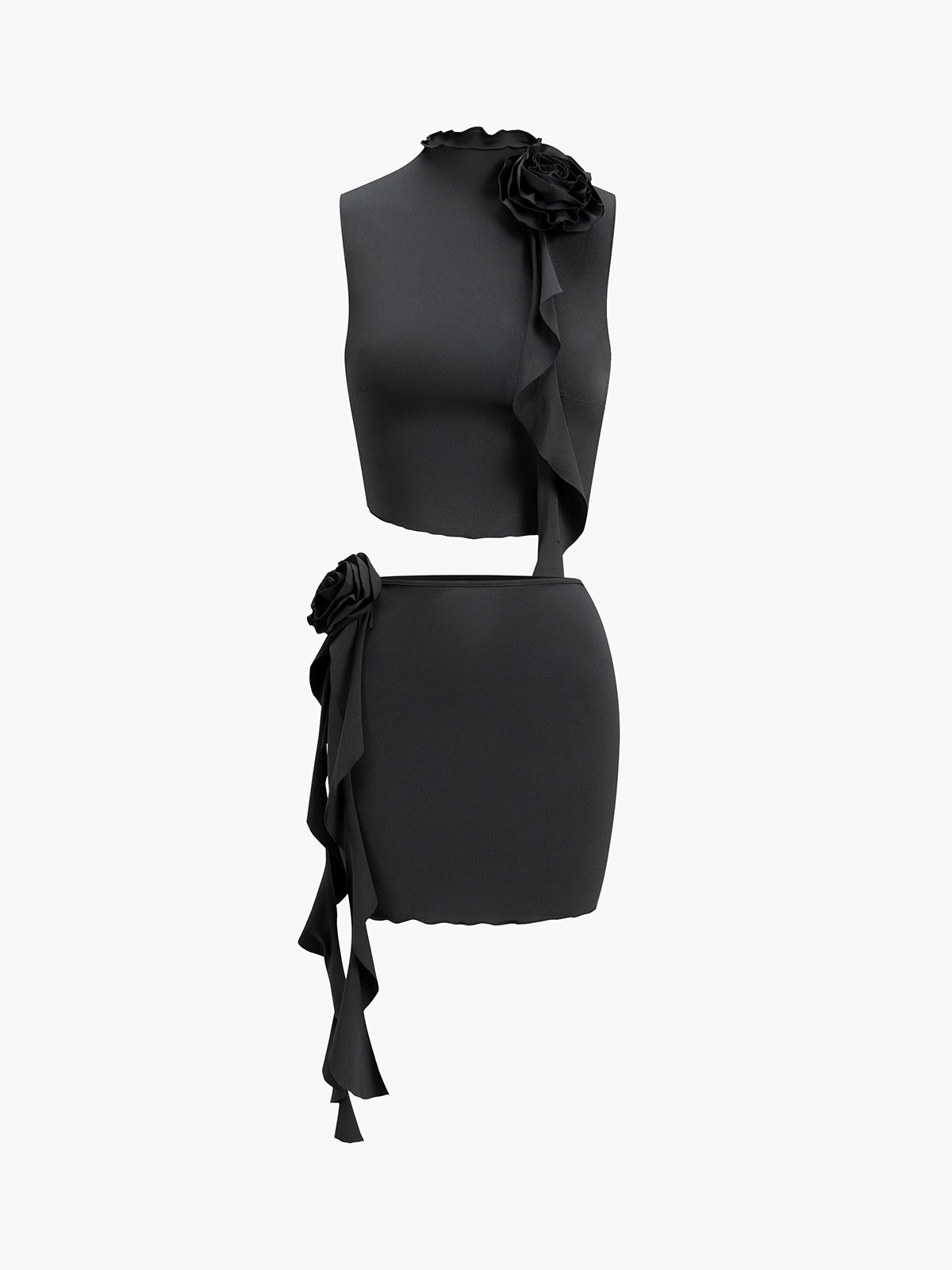 Rosette Ruffle İki Parça Etek Takımı