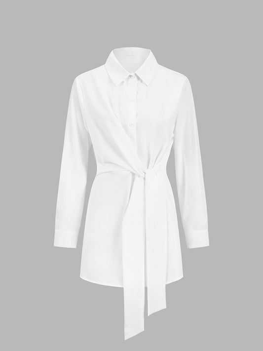 Yarı Şeffaf Düğmeli Bağlı Uzun Gömlek