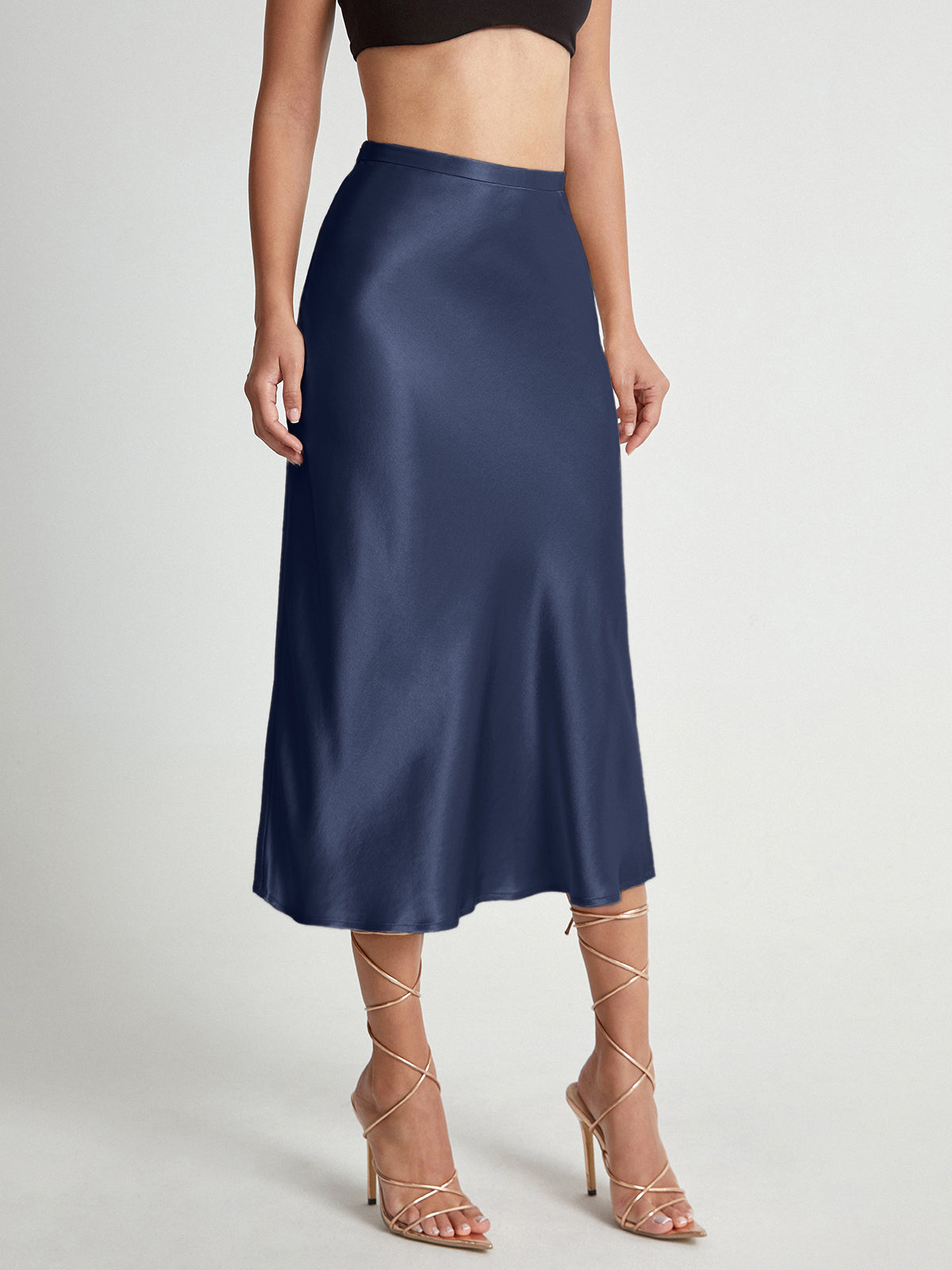 High Waisted Satin Flowing Midi Skirt