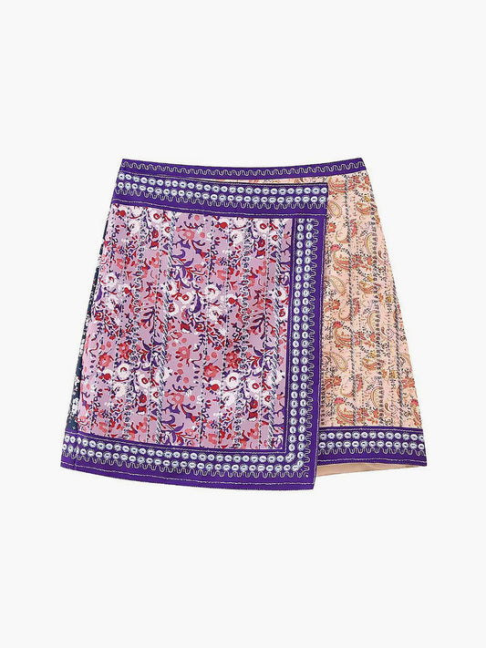 Asymmetric Floral Pattern Mini Skirt