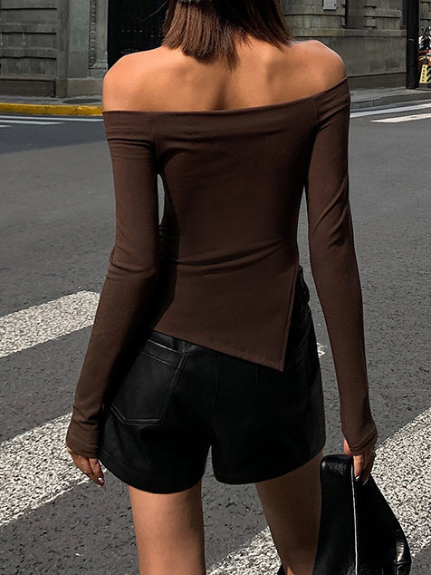 Terracotta Off Shoulder Uzun Kollu Gömlek
