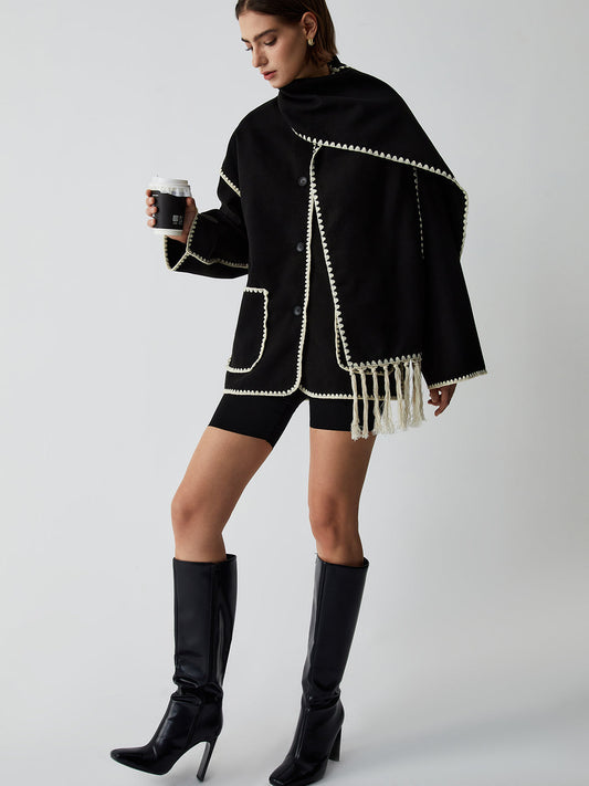 Zıt Siyah Üst Ceket ile Uyumlu Şal