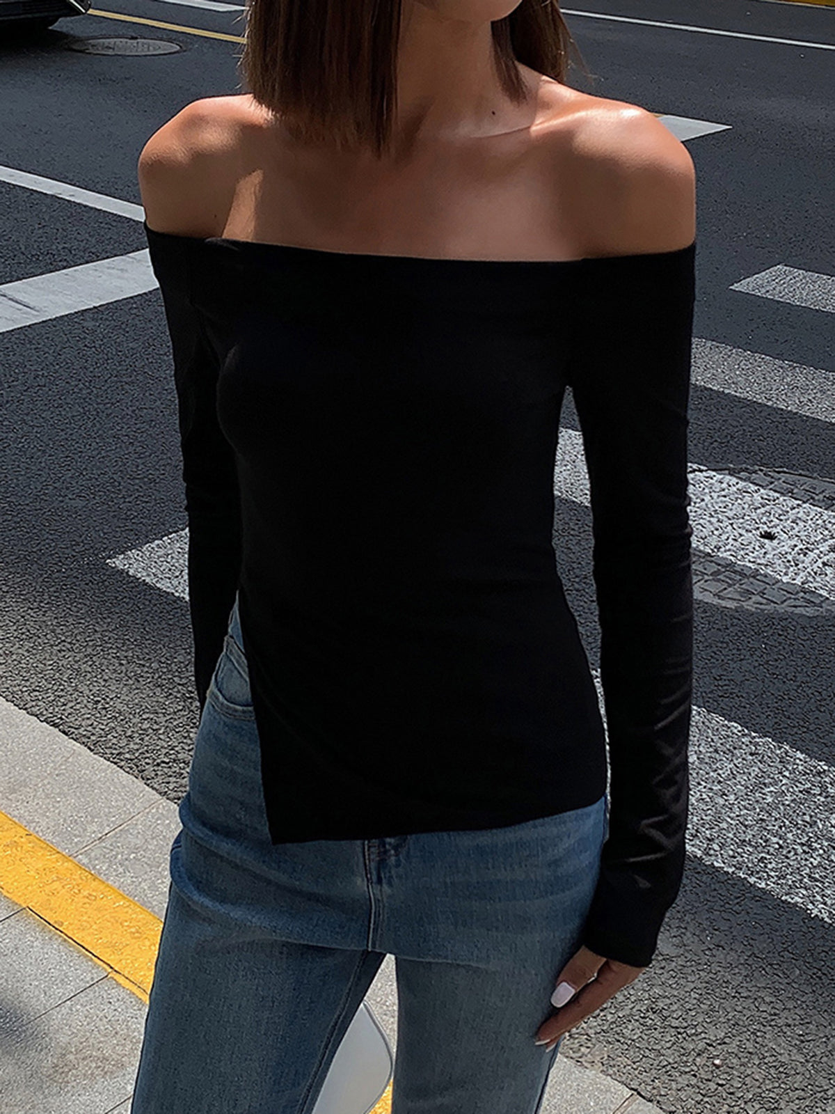 Terracotta Off Shoulder Uzun Kollu Gömlek