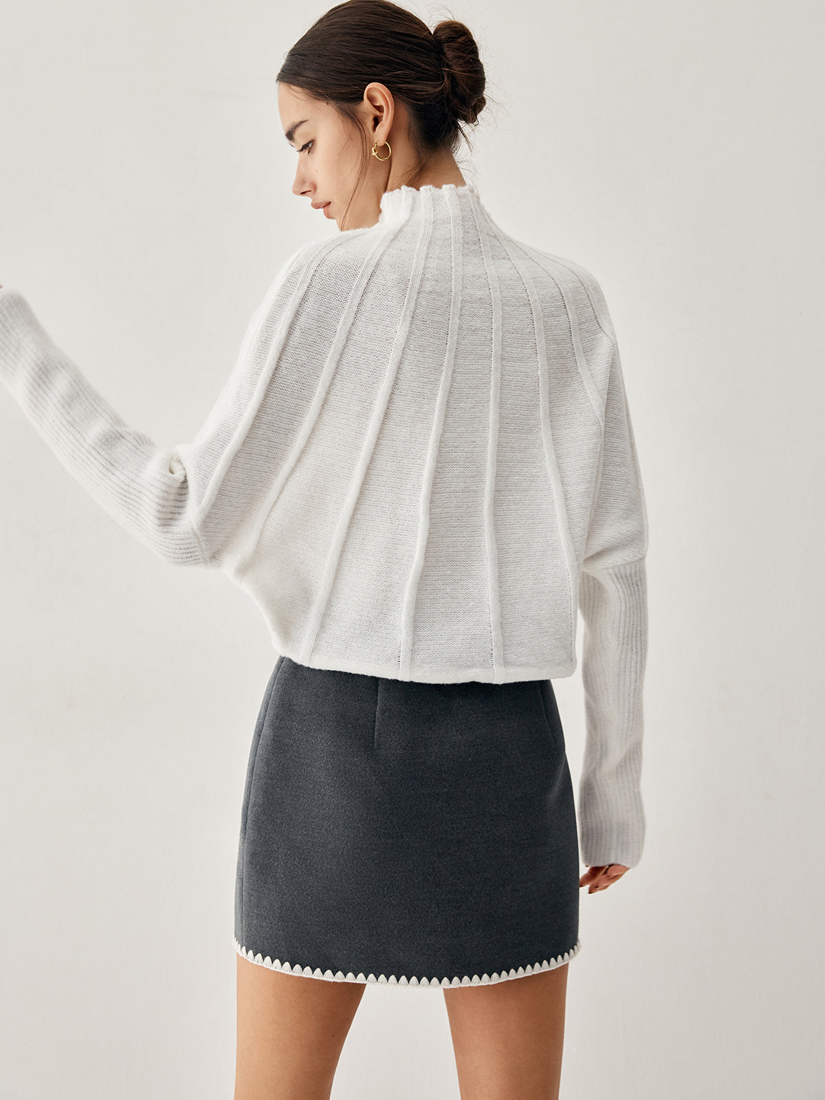 Piping Mock Neck Uzun Kol Örgü Üst